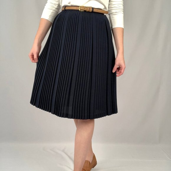 Vintage Micro Pleated High Waisted Midi Skirt Preppy Parisian Academia School - Picture 2 of 6